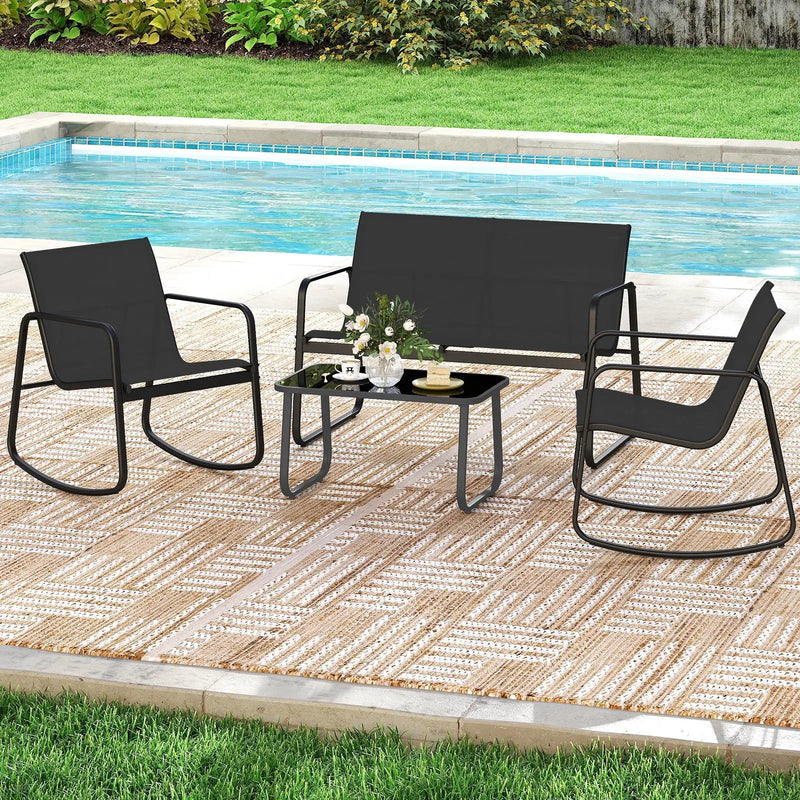 4 PCS Patio Furniture Set Outdoor Rocker Chair Conversation Set-Black by DirectDeals