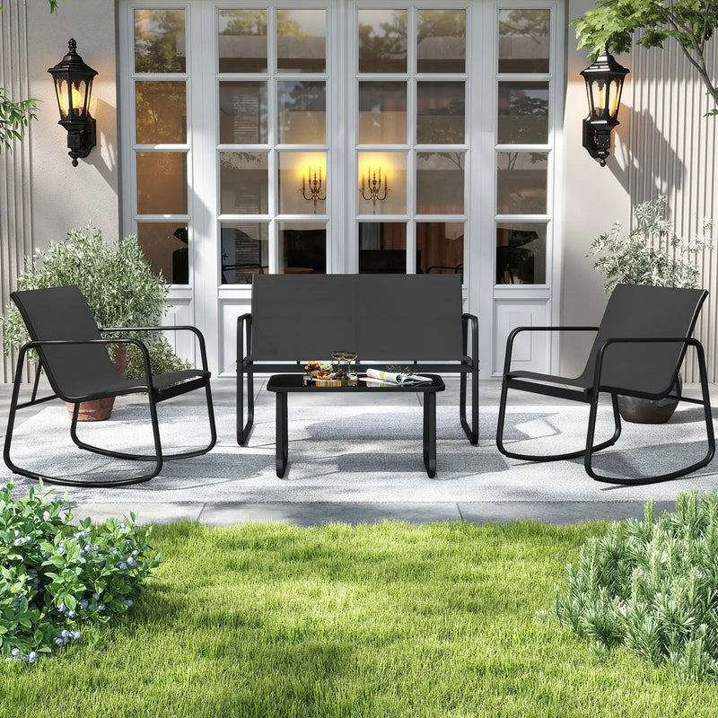 4 PCS Patio Furniture Set Outdoor Rocker Chair Conversation Set-Black by DirectDeals
