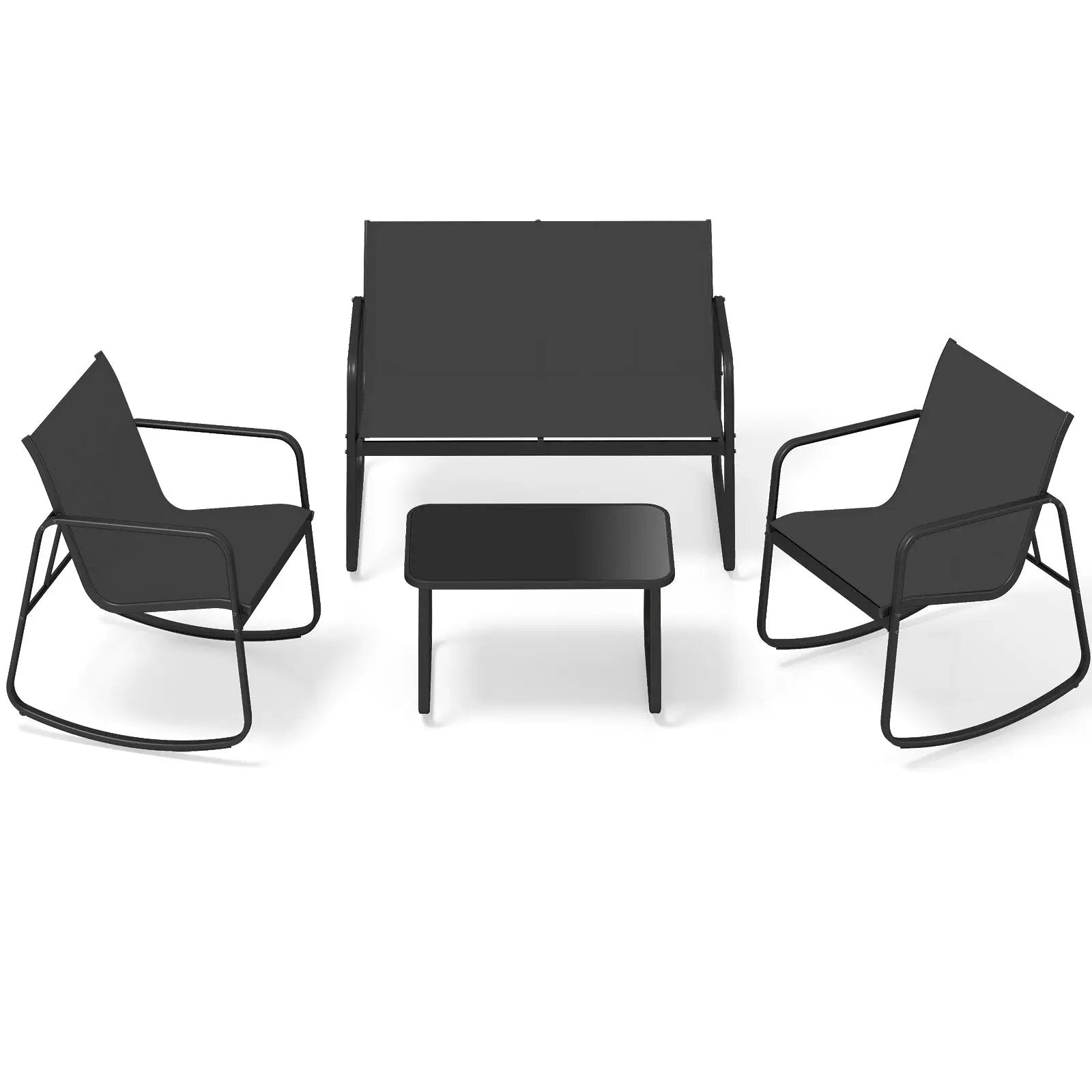 4 PCS Patio Furniture Set Outdoor Rocker Chair Conversation Set-Black by DirectDeals