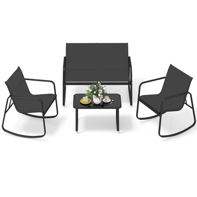 4 PCS Patio Furniture Set Outdoor Rocker Chair Conversation Set-Black by DirectDeals
