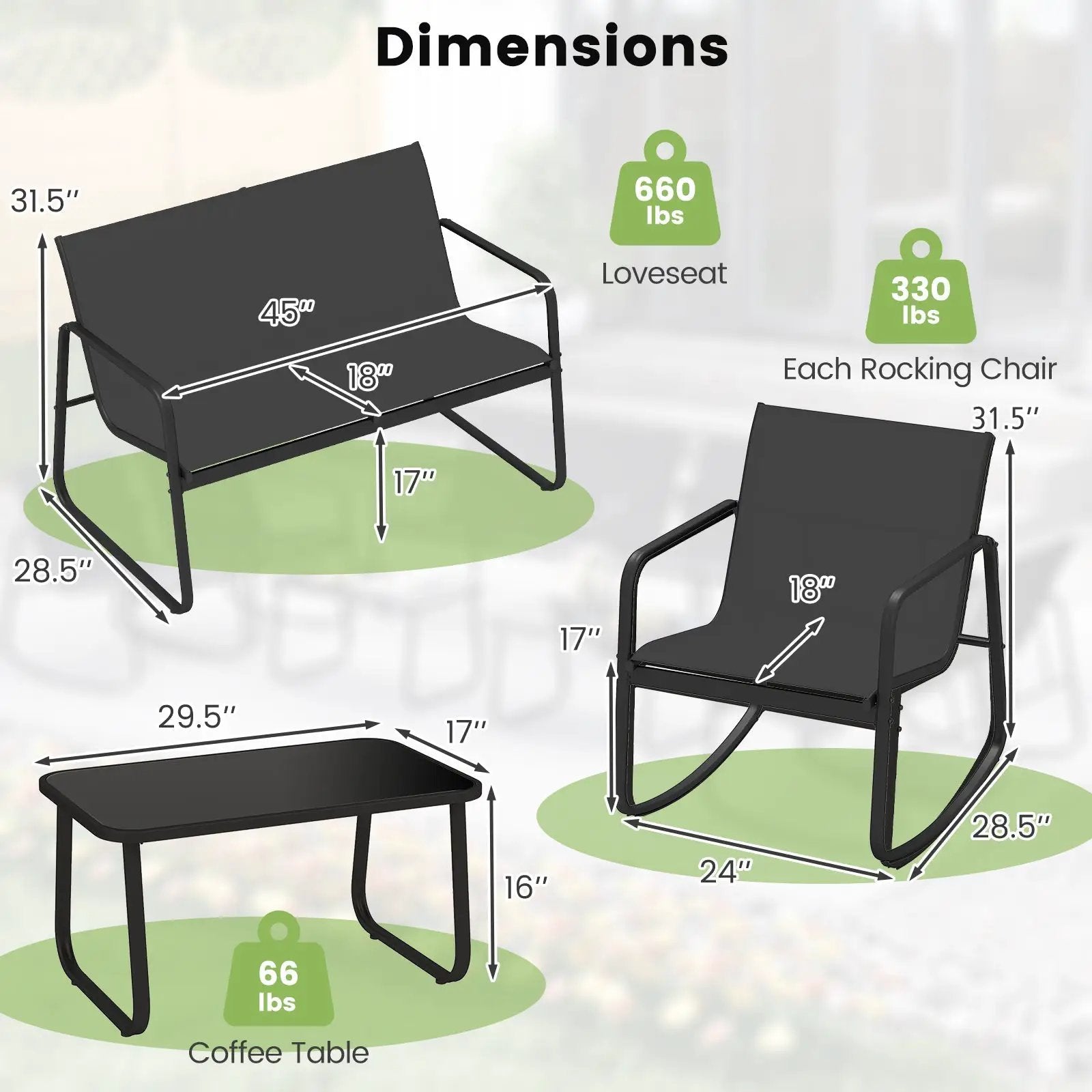 4 PCS Patio Furniture Set Outdoor Rocker Chair Conversation Set-Black by DirectDeals