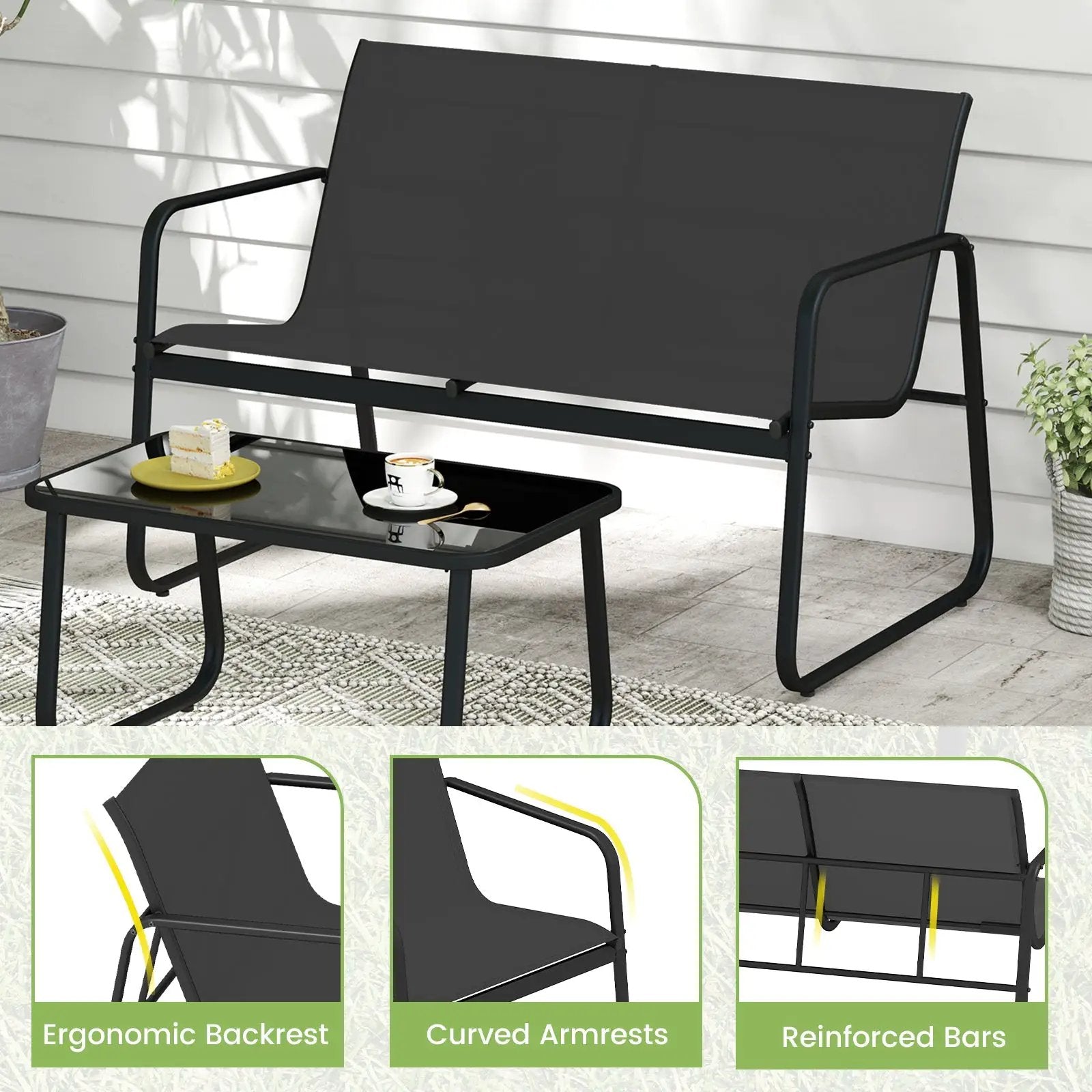 4 PCS Patio Furniture Set Outdoor Rocker Chair Conversation Set-Black by DirectDeals