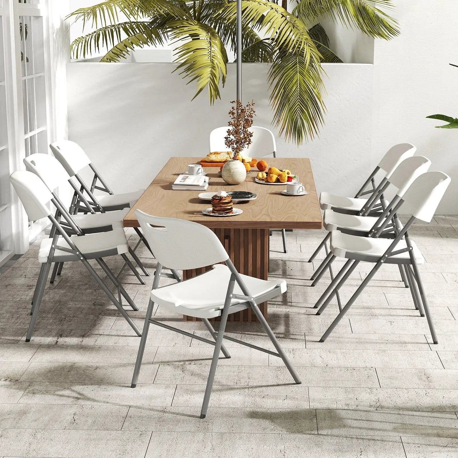 4 Pack Folding Stackable Chairs with Metal Frame and Carrying Handle-White by DirectDeals