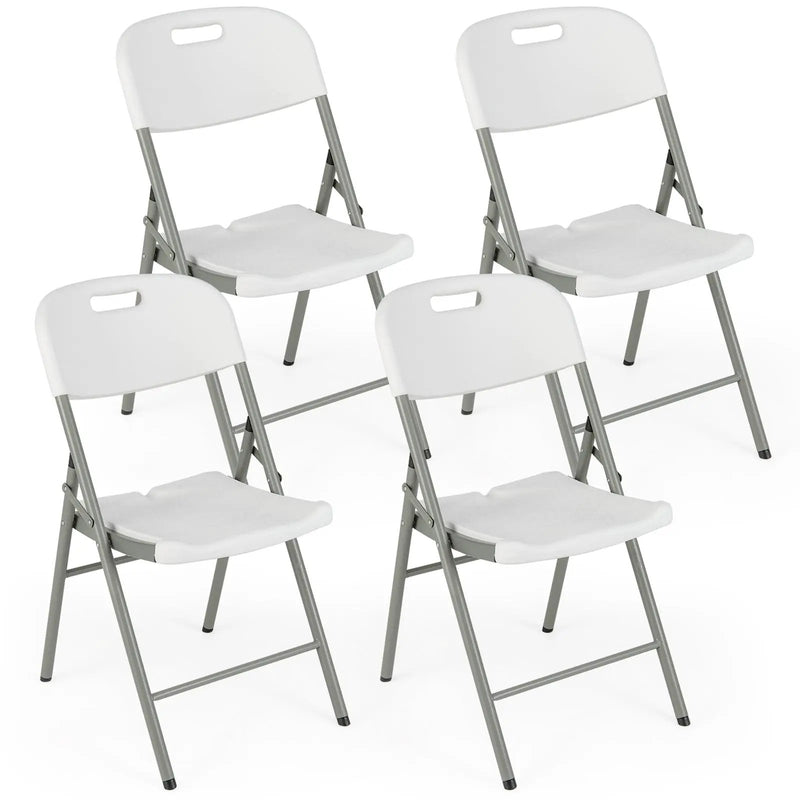 4 Pack Folding Stackable Chairs with Metal Frame and Carrying Handle-White by DirectDeals