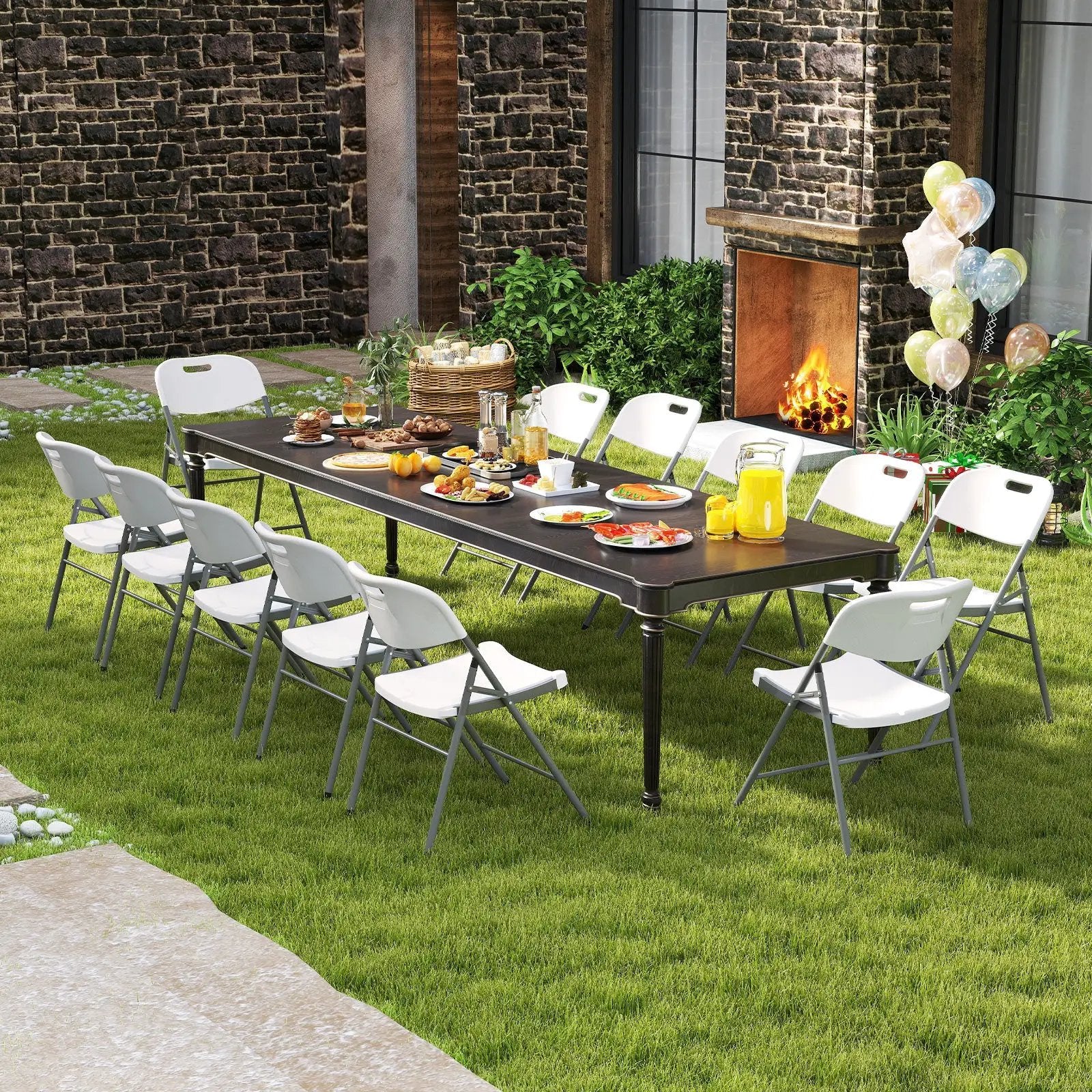4 Pack Folding Stackable Chairs with Metal Frame and Carrying Handle-White by DirectDeals