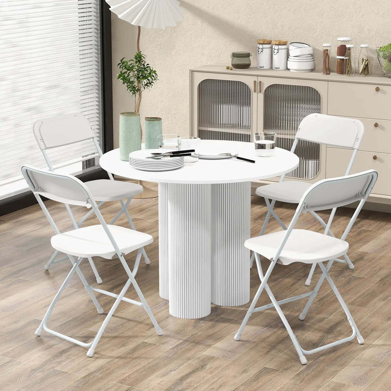 4 Pack Metal Folding Chairs with Plastic Seat and Back-White by DirectDeals