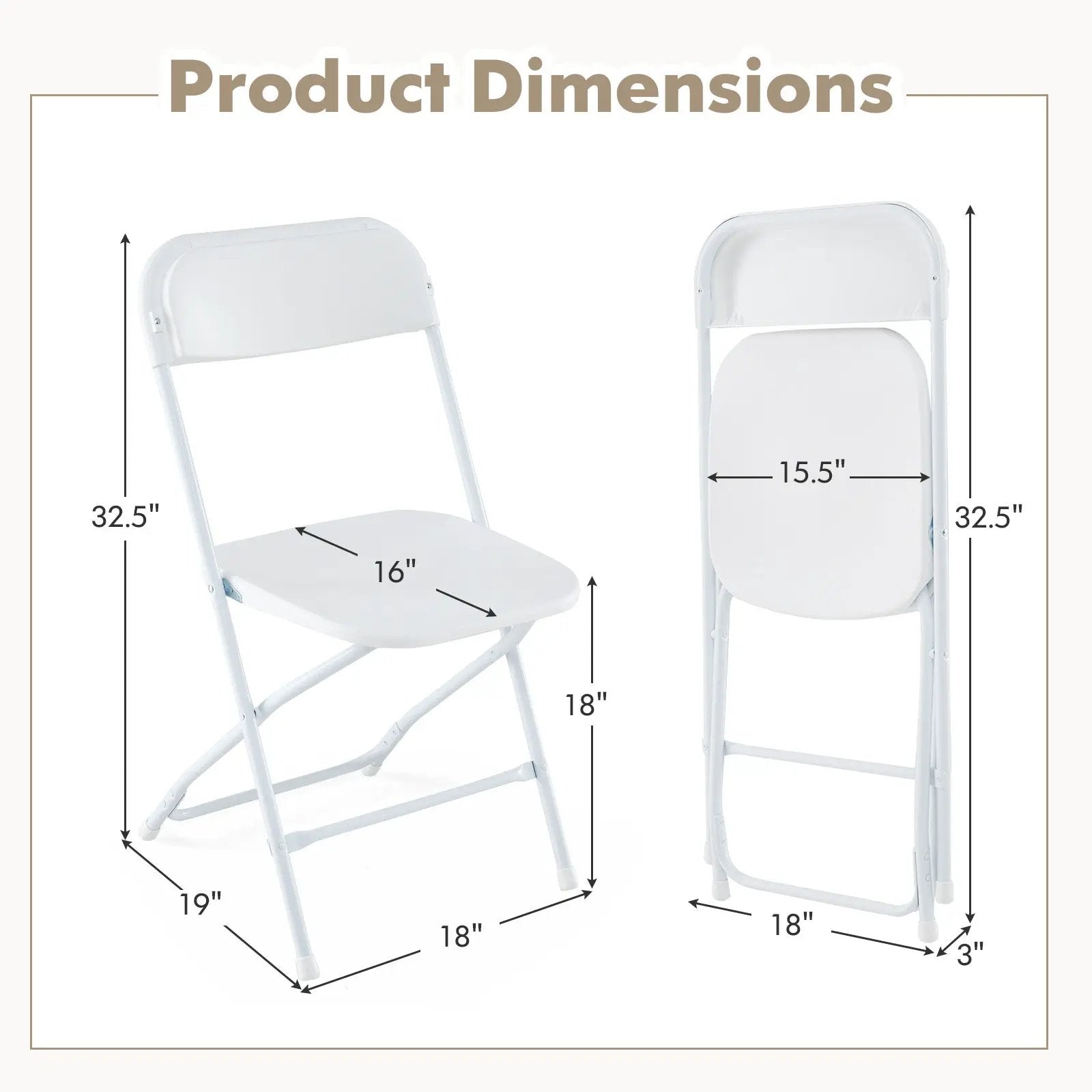 4 Pack Metal Folding Chairs with Plastic Seat and Back-White by DirectDeals