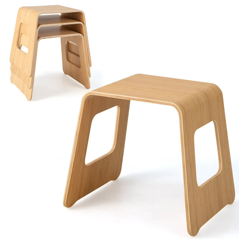 4-Pack Stackable Bamboo Stool with Anti-skid Foot Pads-Natural by DirectDeals