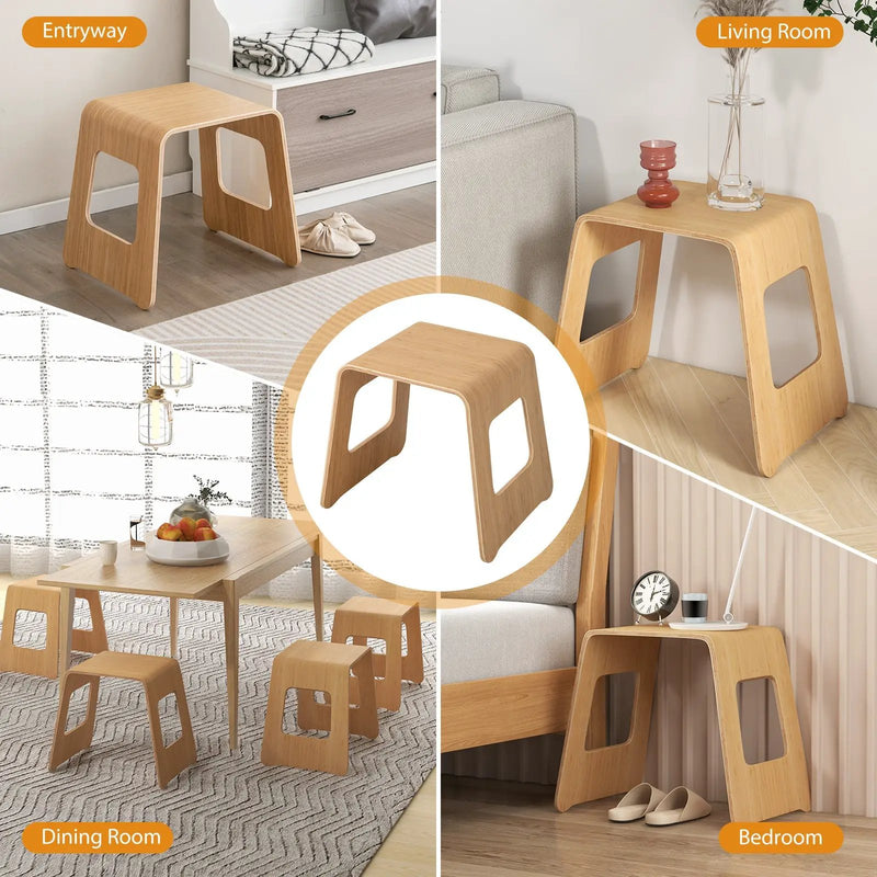 4-Pack Stackable Bamboo Stool with Anti-skid Foot Pads-Natural by DirectDeals