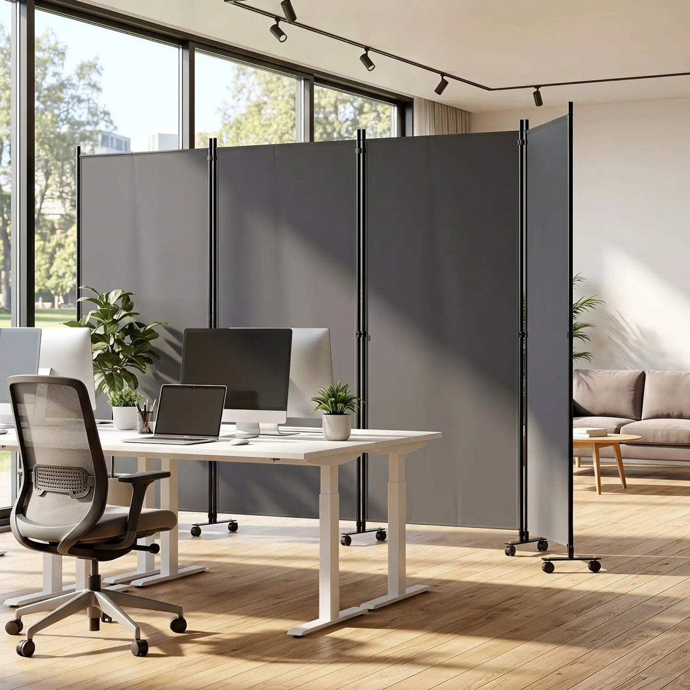 4-Panel Folding Room Divider with Wheels - 71.5" Tall by DirectDeals