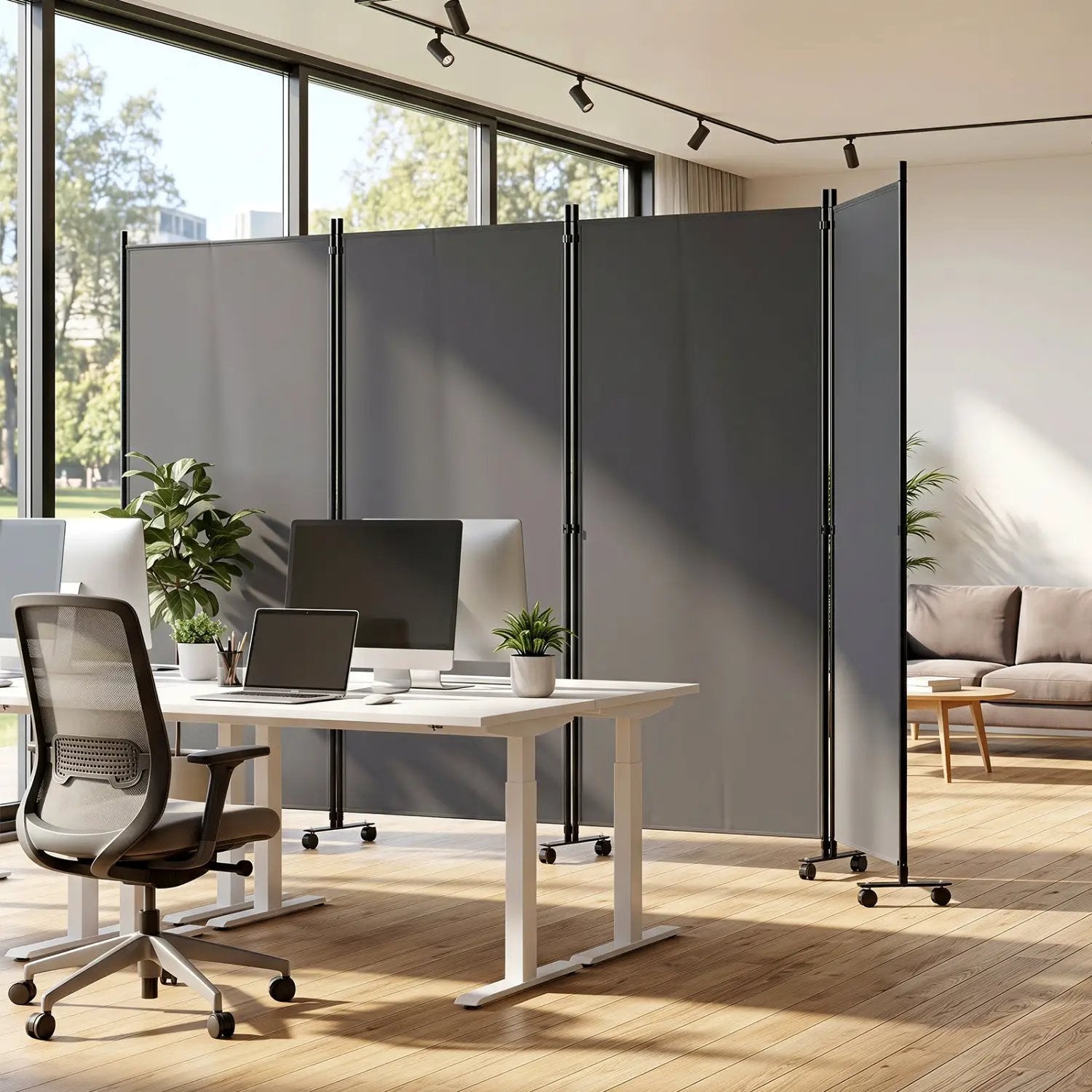 4-Panel Folding Room Divider with Wheels - 71.5" Tall by DirectDeals