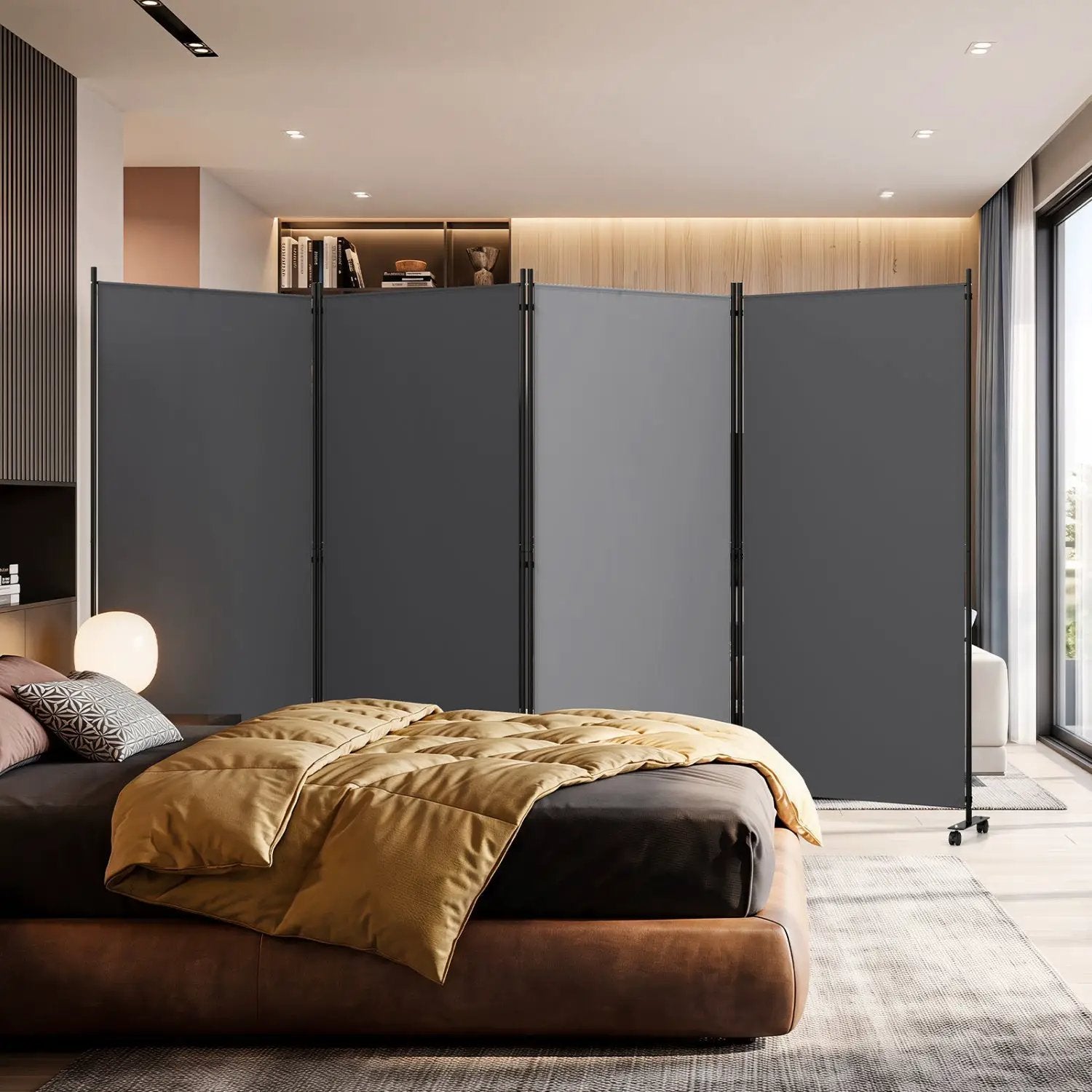 4-Panel Folding Room Divider with Wheels - 71.5" Tall by DirectDeals