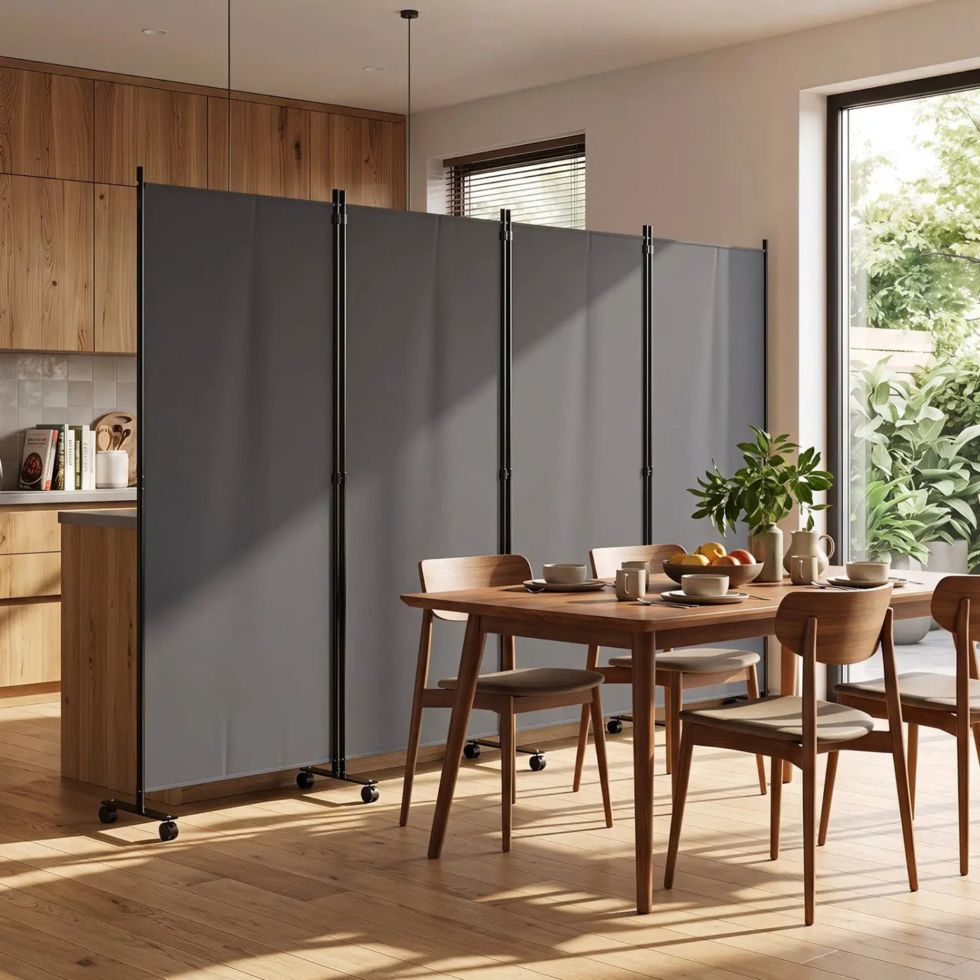 4-Panel Folding Room Divider with Wheels - 71.5" Tall by DirectDeals