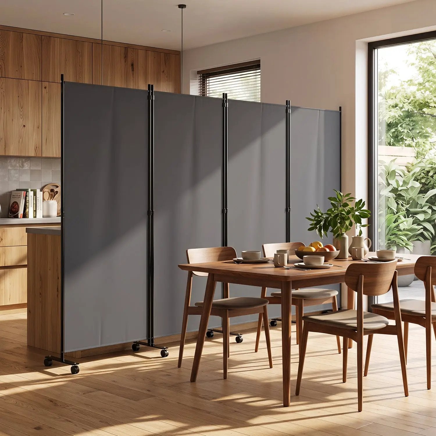 4-Panel Folding Room Divider with Wheels - 71.5" Tall by DirectDeals
