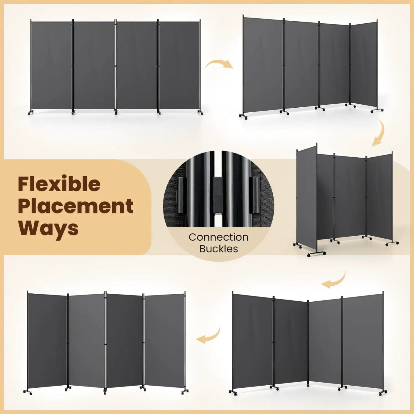 4-Panel Folding Room Divider with Wheels - 71.5" Tall by DirectDeals
