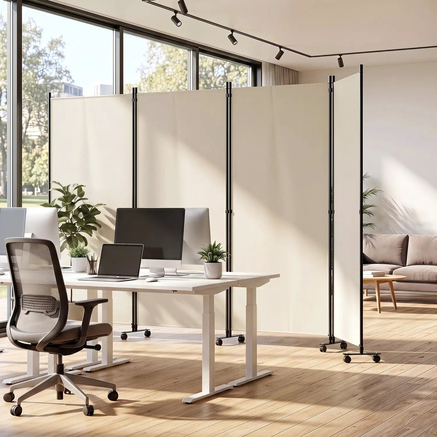 4-Panel Folding Room Divider with Wheels - 71.5" Tall by DirectDeals