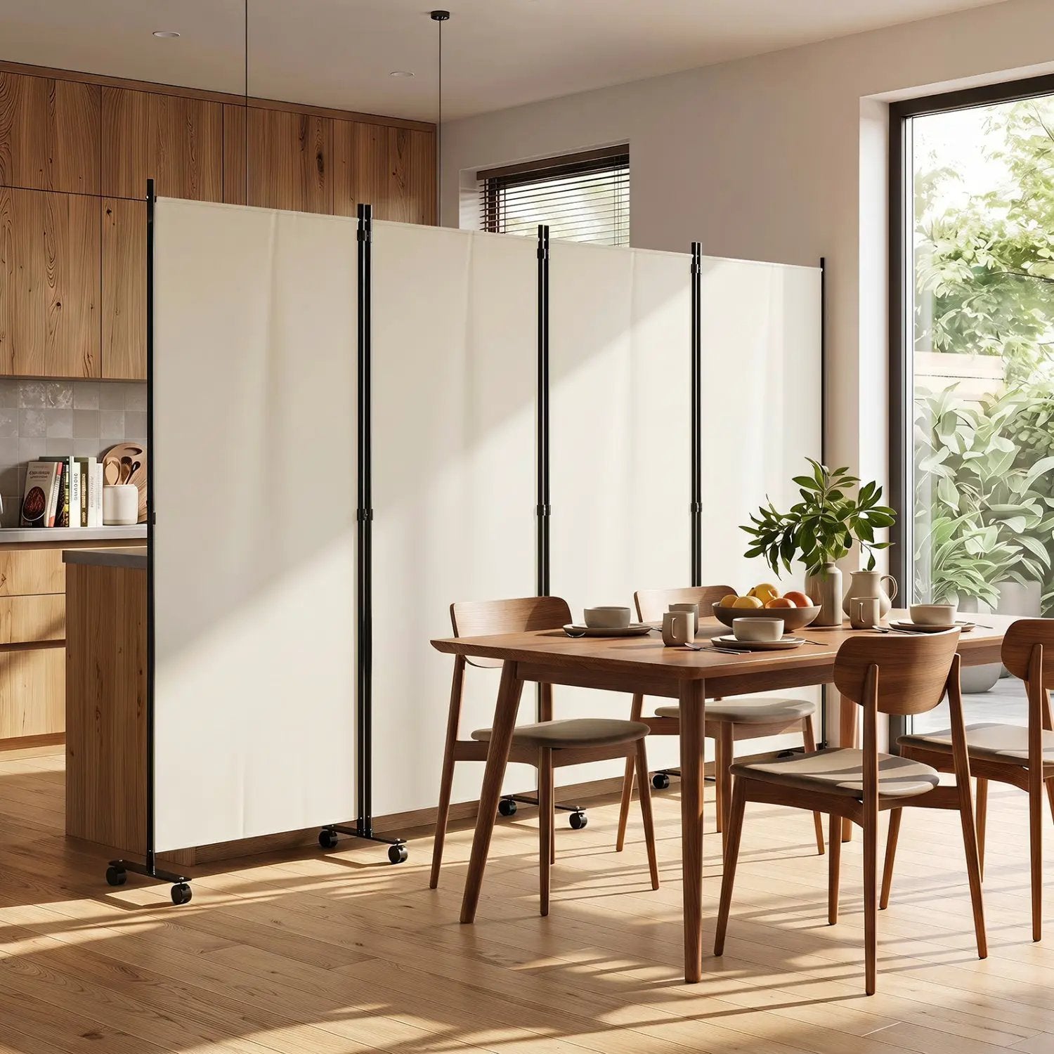 4-Panel Folding Room Divider with Wheels - 71.5" Tall by DirectDeals