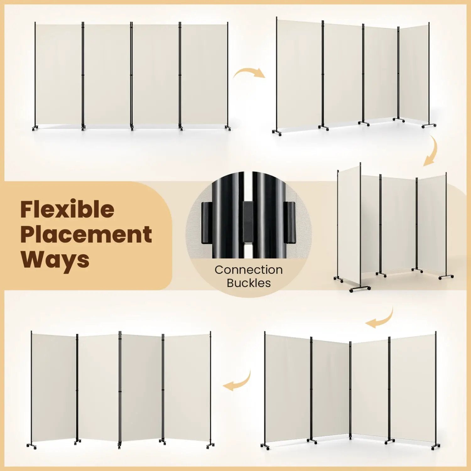 4-Panel Folding Room Divider with Wheels - 71.5" Tall by DirectDeals