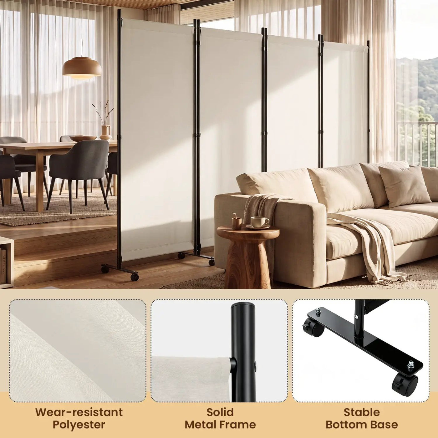 4-Panel Folding Room Divider with Wheels - 71.5" Tall by DirectDeals