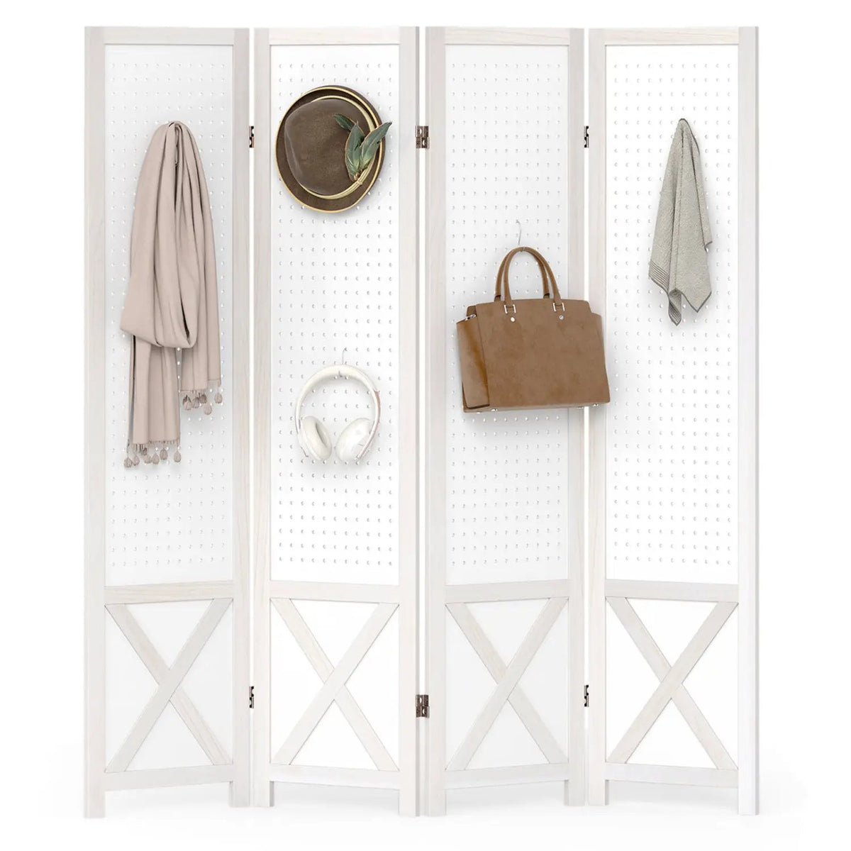 6-Panel Pegboard Room Divider 67 Inches Tall Foldable Privacy Screen, photo 11 of 16
