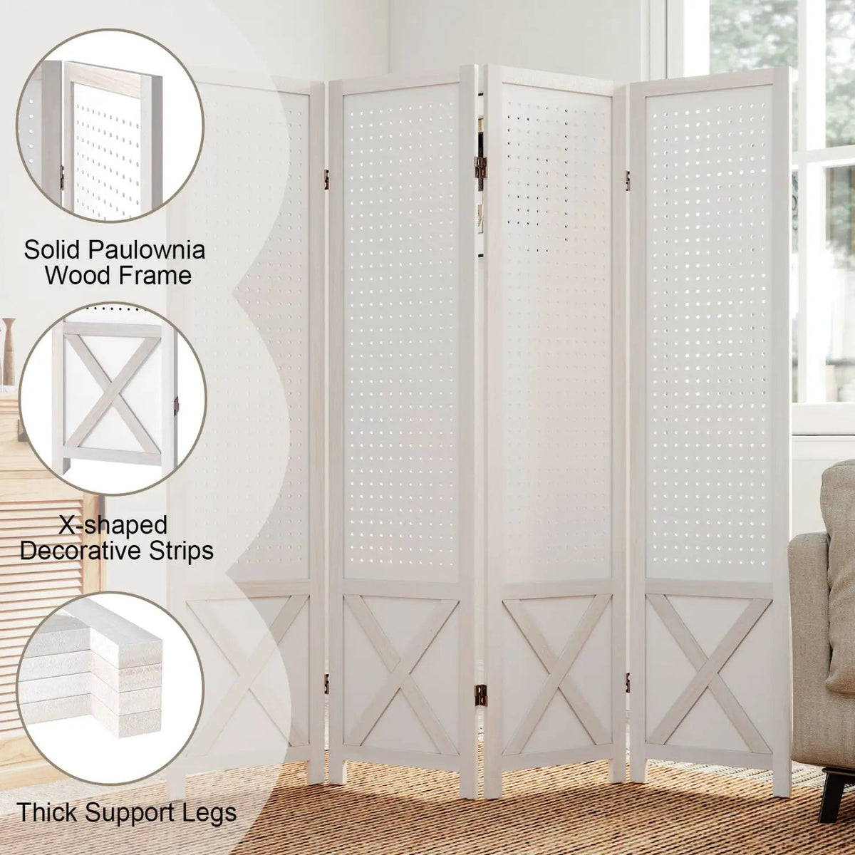 6-Panel Pegboard Room Divider 67 Inches Tall Foldable Privacy Screen, photo 13 of 16
