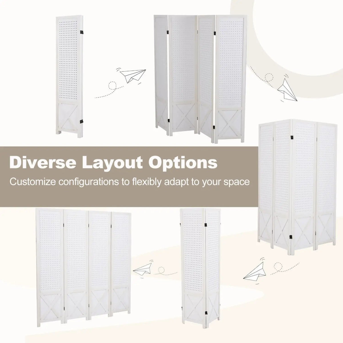 6-Panel Pegboard Room Divider 67 Inches Tall Foldable Privacy Screen, photo 14 of 16
