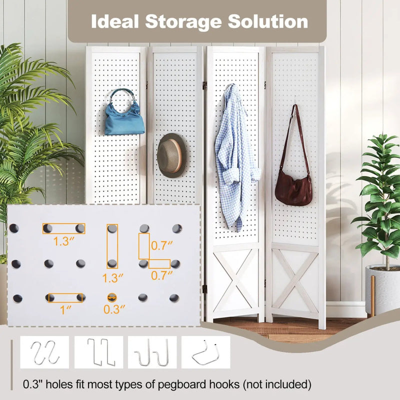 6-Panel Pegboard Room Divider 67 Inches Tall Foldable Privacy Screen by DirectDeals