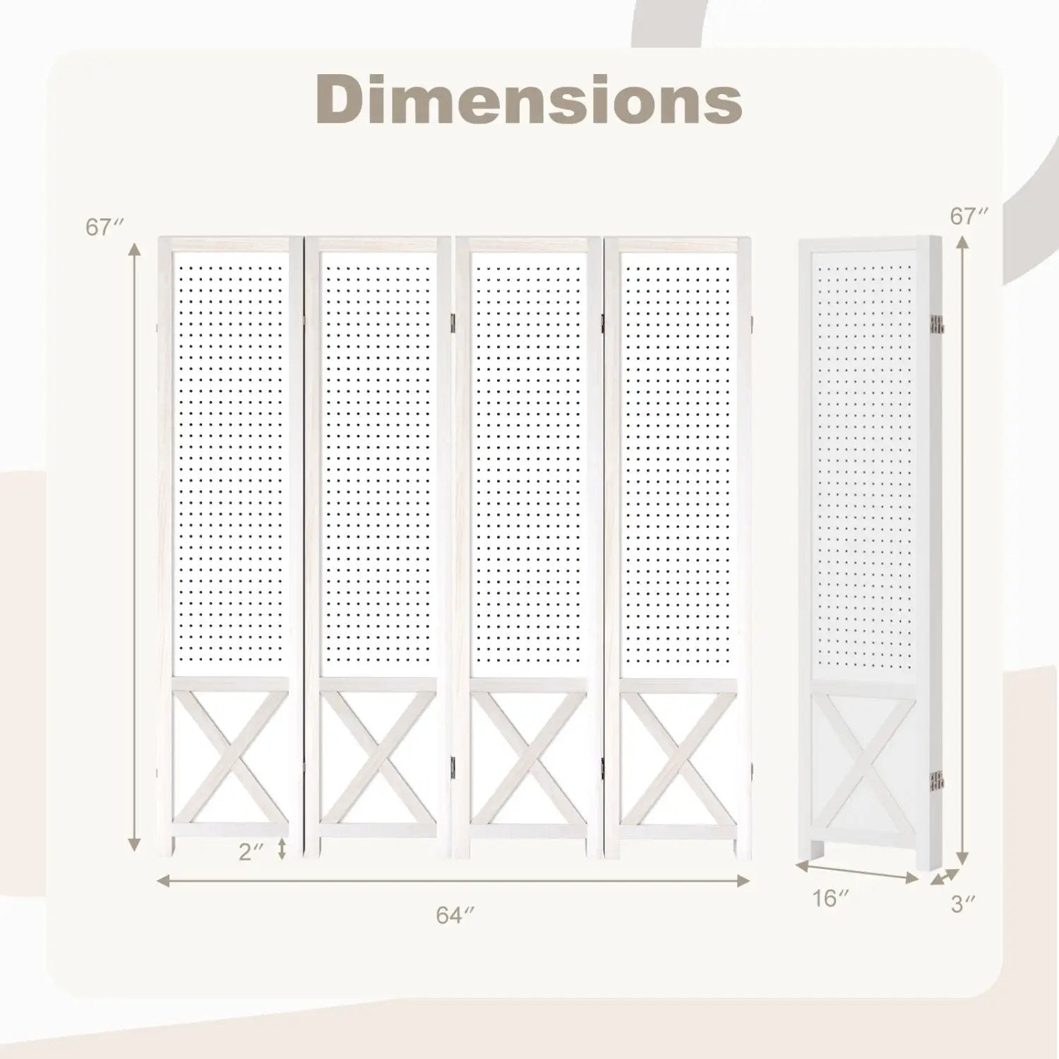 6-Panel Pegboard Room Divider 67 Inches Tall Foldable Privacy Screen by DirectDeals