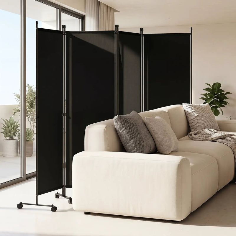 4-Panel Room Divider with Lockable Wheels - 87" x 68" by DirectDeals