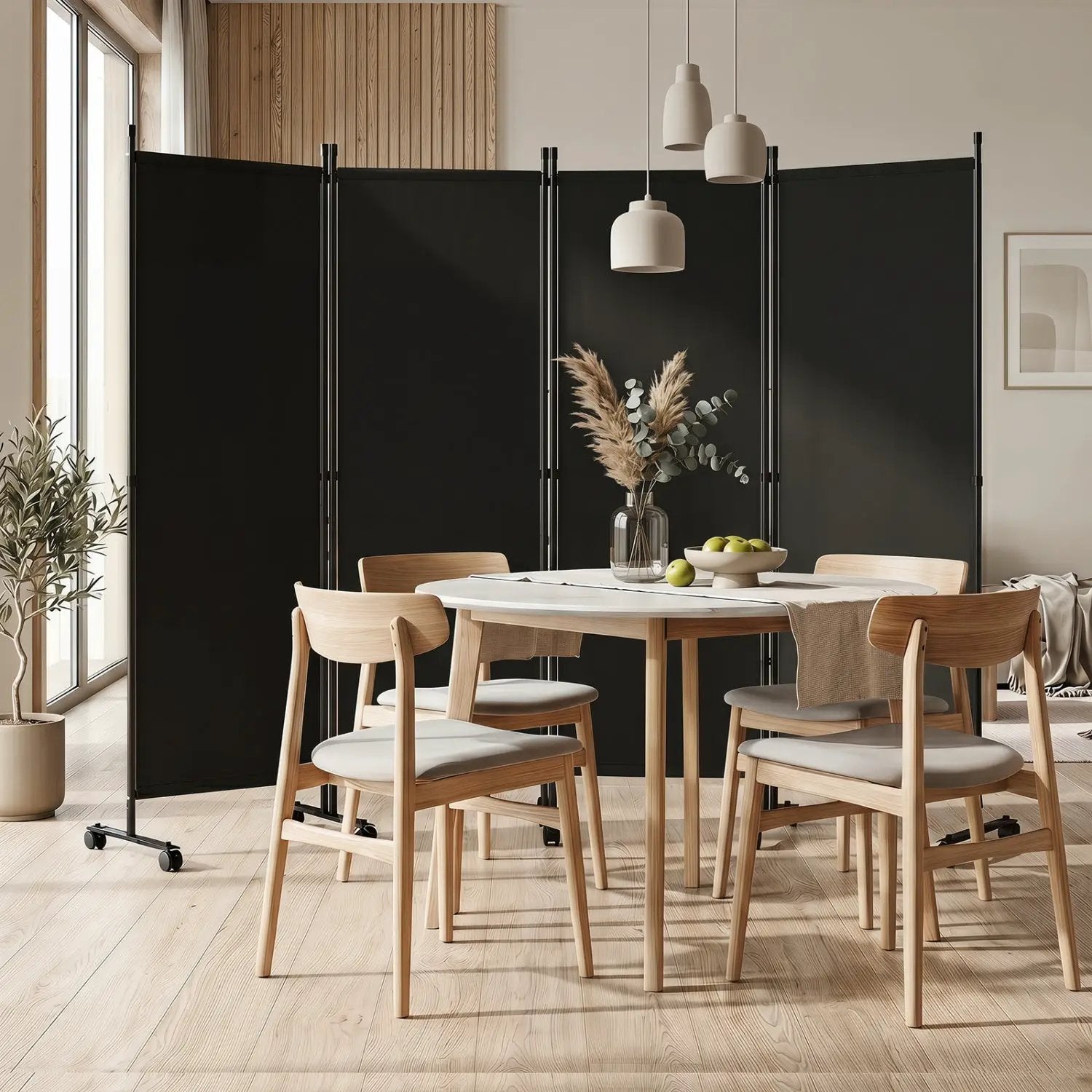 4-Panel Room Divider with Lockable Wheels - 87" x 68" by DirectDeals