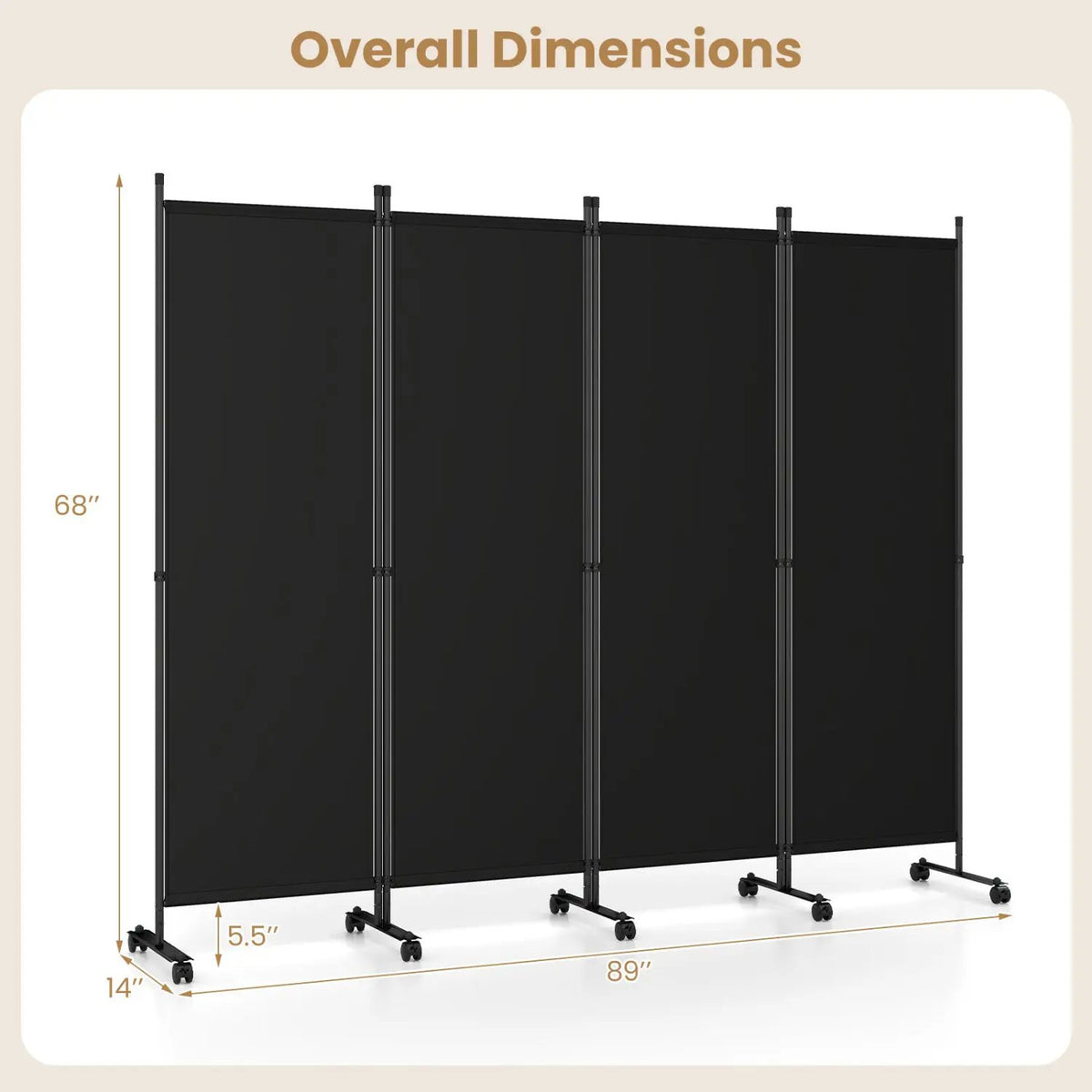 4-Panel Room Divider with Lockable Wheels - 87" x 68", photo 20 of 24