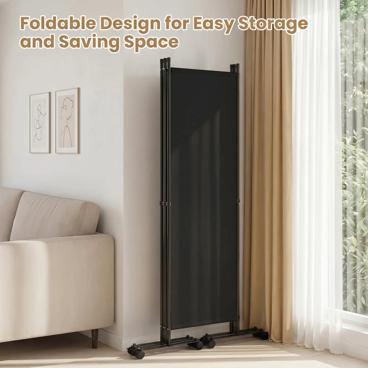 4-Panel Room Divider with Lockable Wheels - 87" x 68", photo 22 of 24
