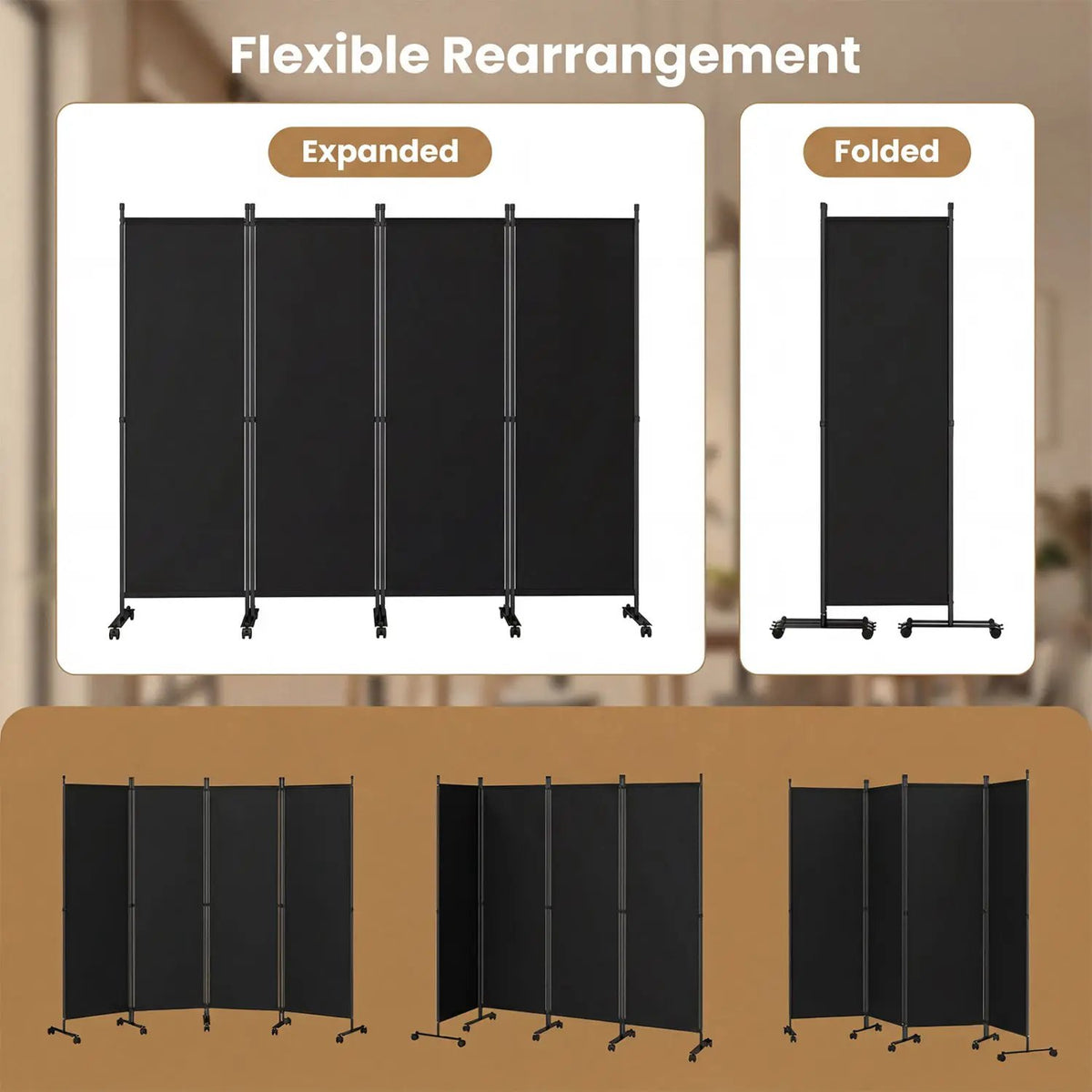 4-Panel Room Divider with Lockable Wheels - 87" x 68", photo 24 of 24