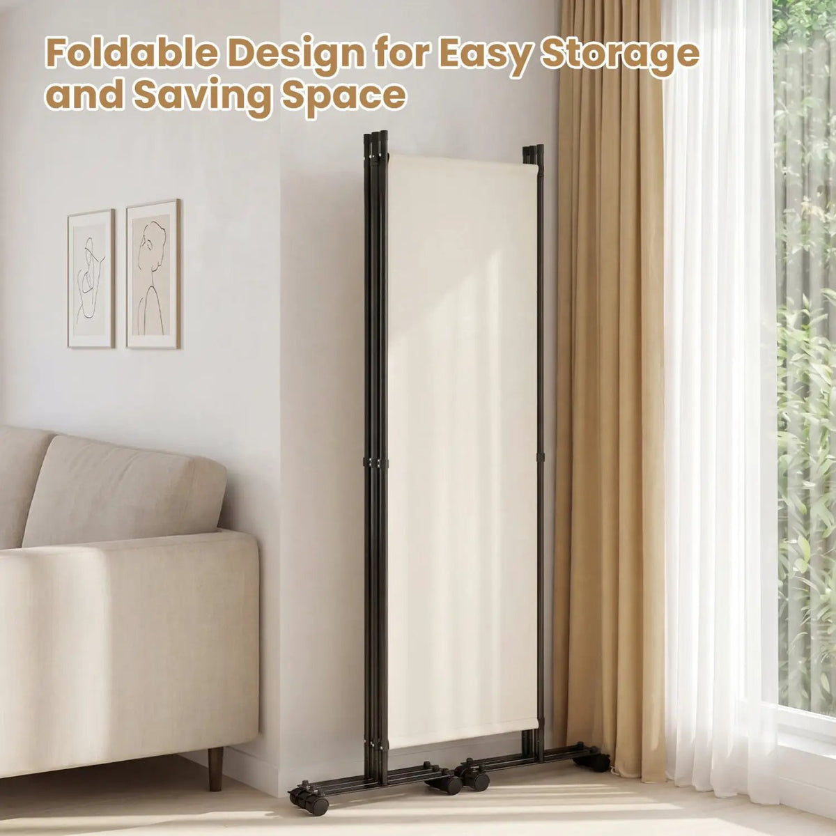 4-Panel Room Divider with Lockable Wheels - 87" x 68", photo 6 of 24