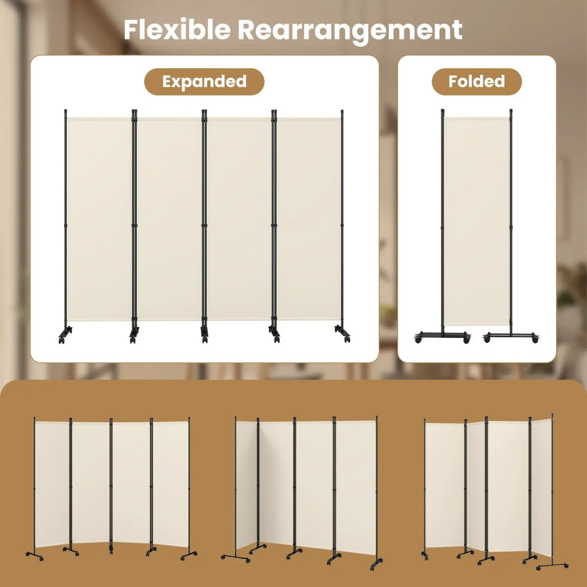4-Panel Room Divider with Lockable Wheels - 87" x 68", photo 8 of 24