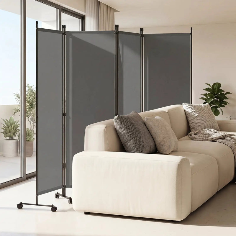 4-Panel Room Divider with Lockable Wheels - 87" x 68" by DirectDeals