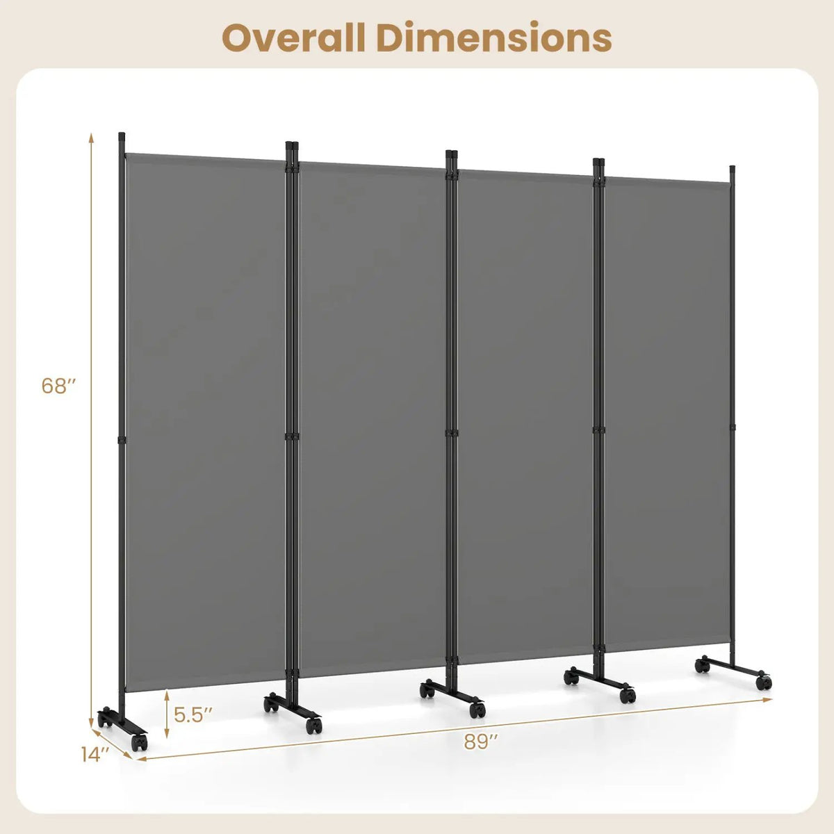 4-Panel Room Divider with Lockable Wheels - 87" x 68", photo 12 of 24