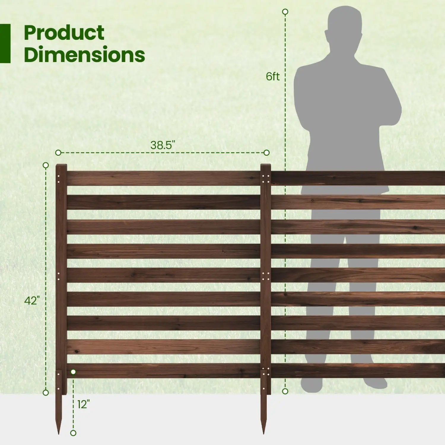 4-Panel Wooden Outdoor Privacy Fence with Ground Stakes by DirectDeals