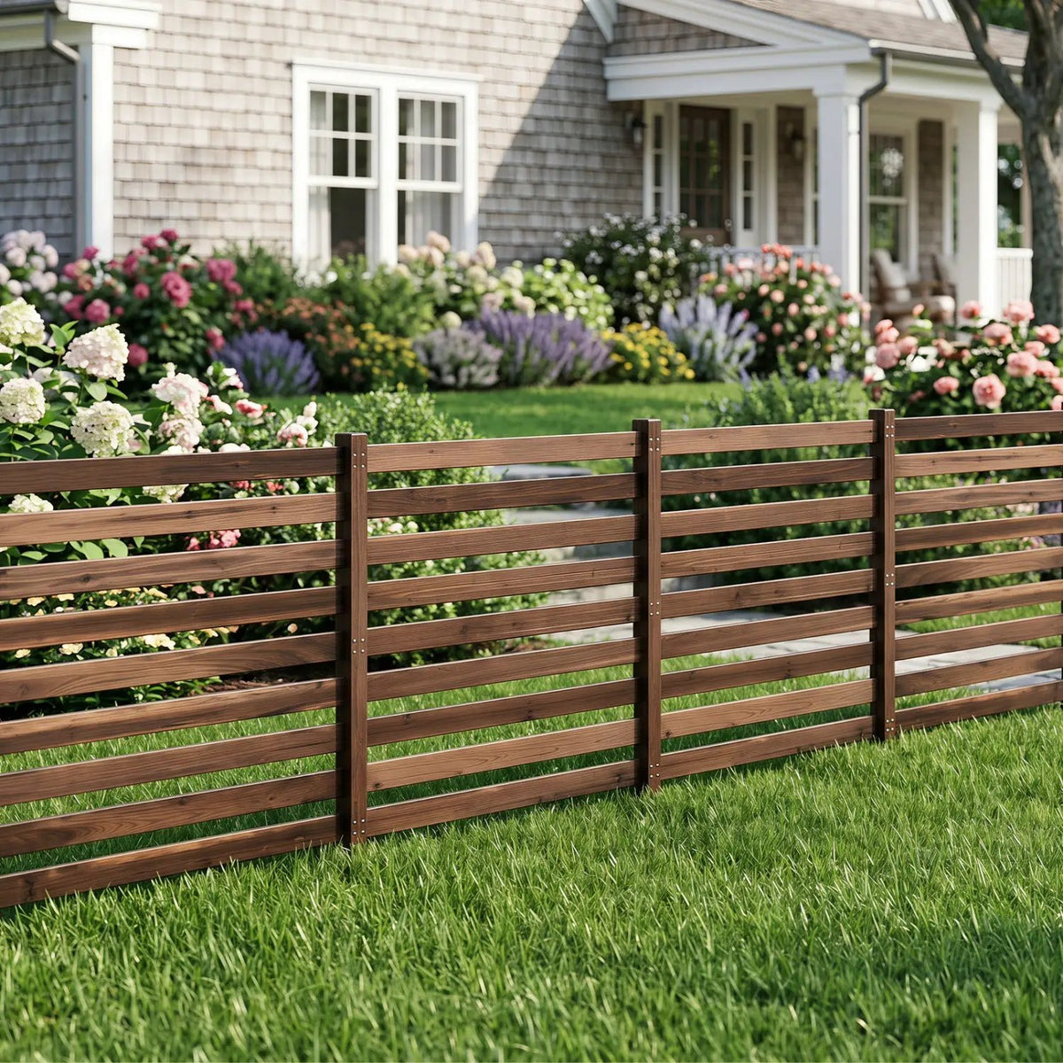 4-Panel Wooden Outdoor Privacy Fence with Ground Stakes by DirectDeals