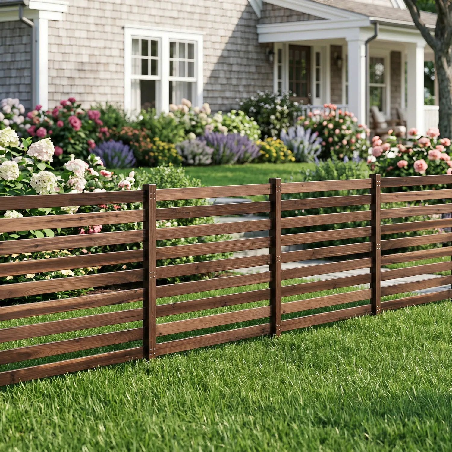 4-Panel Wooden Outdoor Privacy Fence with Ground Stakes by DirectDeals