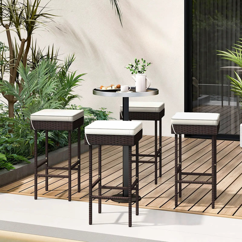 Patio Rattan Barstools Set of 2/4 with Footrest and Soft Cushions for Backyard Balcony-4 Pieces by DirectDeals