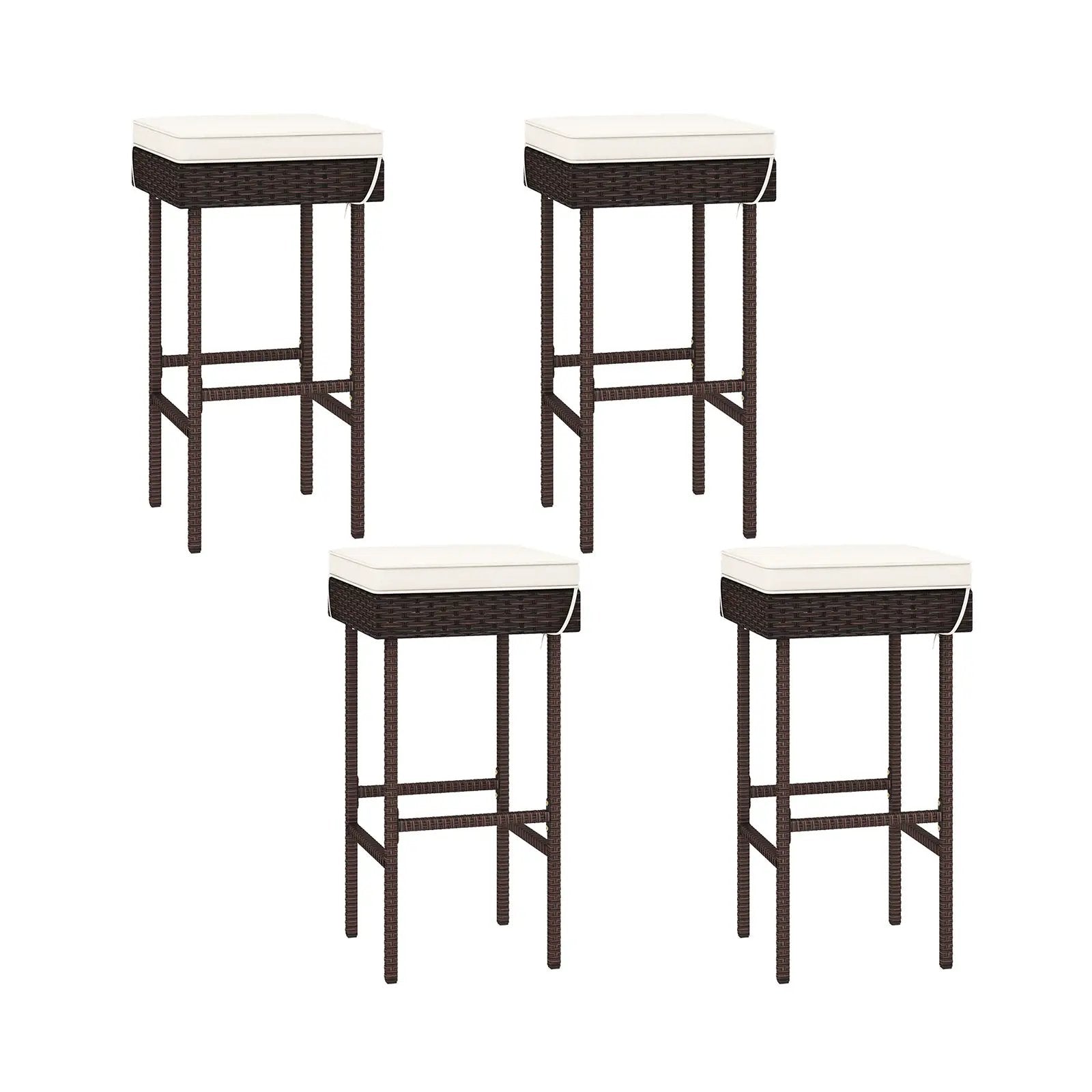 Patio Rattan Barstools Set of 2/4 with Footrest and Soft Cushions for Backyard Balcony-4 Pieces by DirectDeals