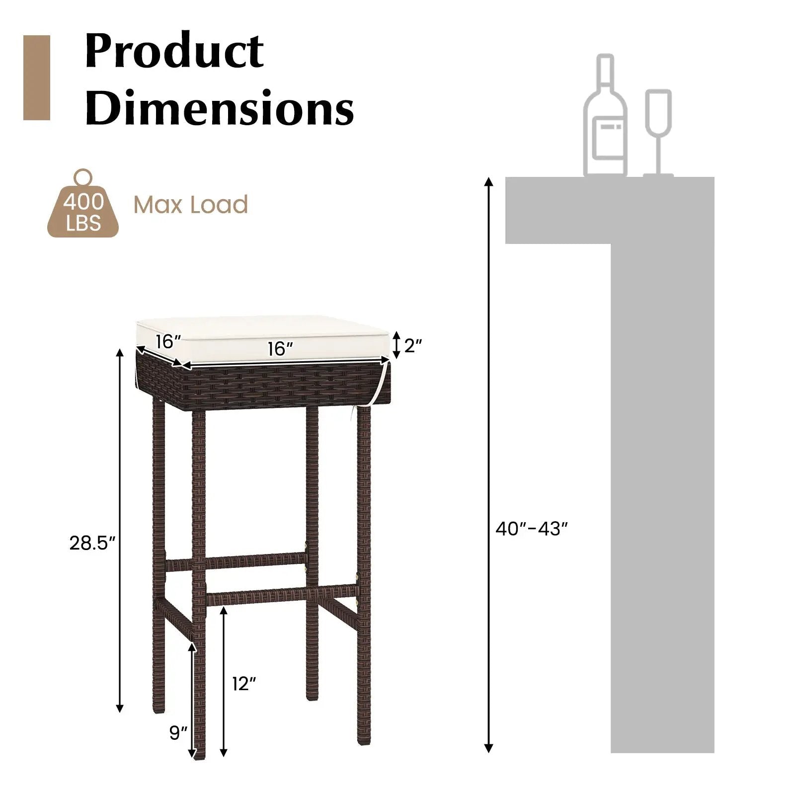 Patio Rattan Barstools Set of 2/4 with Footrest and Soft Cushions for Backyard Balcony-4 Pieces by DirectDeals