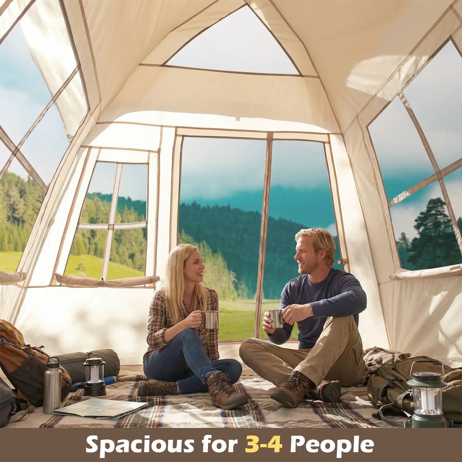 4 Person Camping Tent Portable Automatic Easy Setup with Rainfly and 2 Doors by DirectDeals