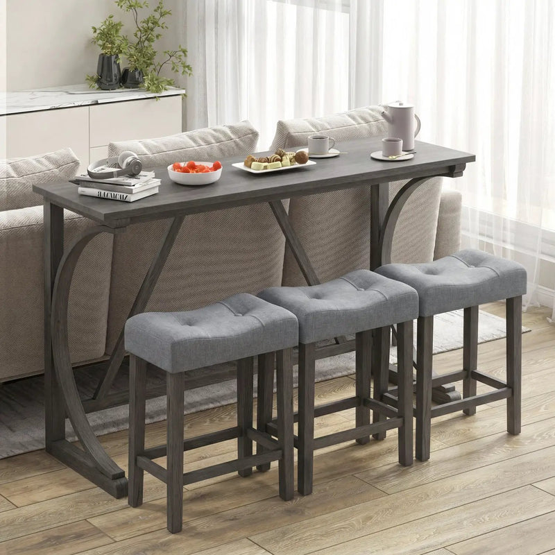 4-Piece Bar Table Set with Power Outlet & Upholstered Stools by DirectDeals