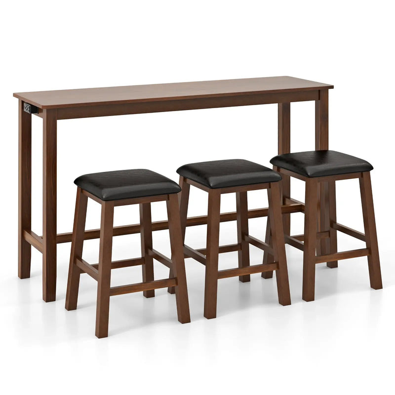 4-Piece Bar Table Set Counter-Height Table and 3 PVC Leather Upholstered Bar Stools-Brown by DirectDeals