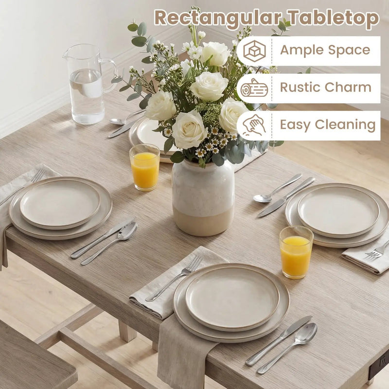 4-Piece Counter Height Dining Table Set with Power Outlet Solid Rubber Wood Kitchen Table by DirectDeals