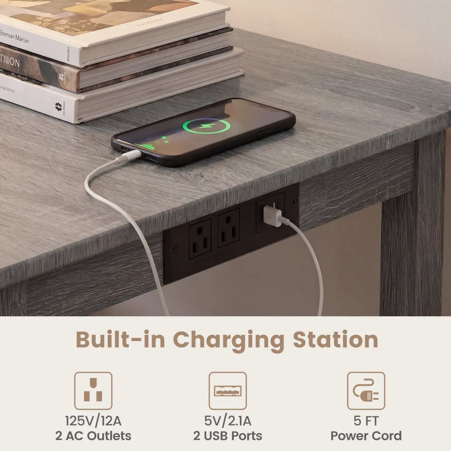 4-Piece Counter Height Dining Table Set with Power Outlet Solid Rubber Wood Kitchen Table by DirectDeals