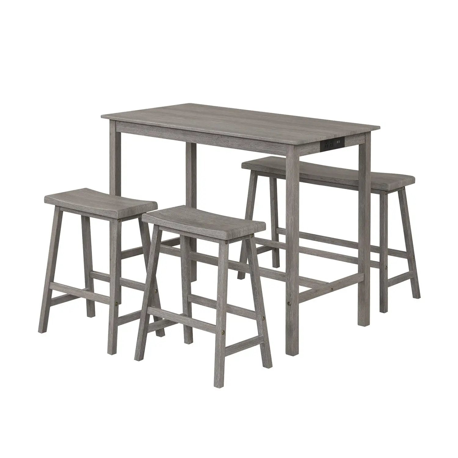 4-Piece Counter Height Dining Table Set with Power Outlet Solid Rubber Wood Kitchen Table by DirectDeals