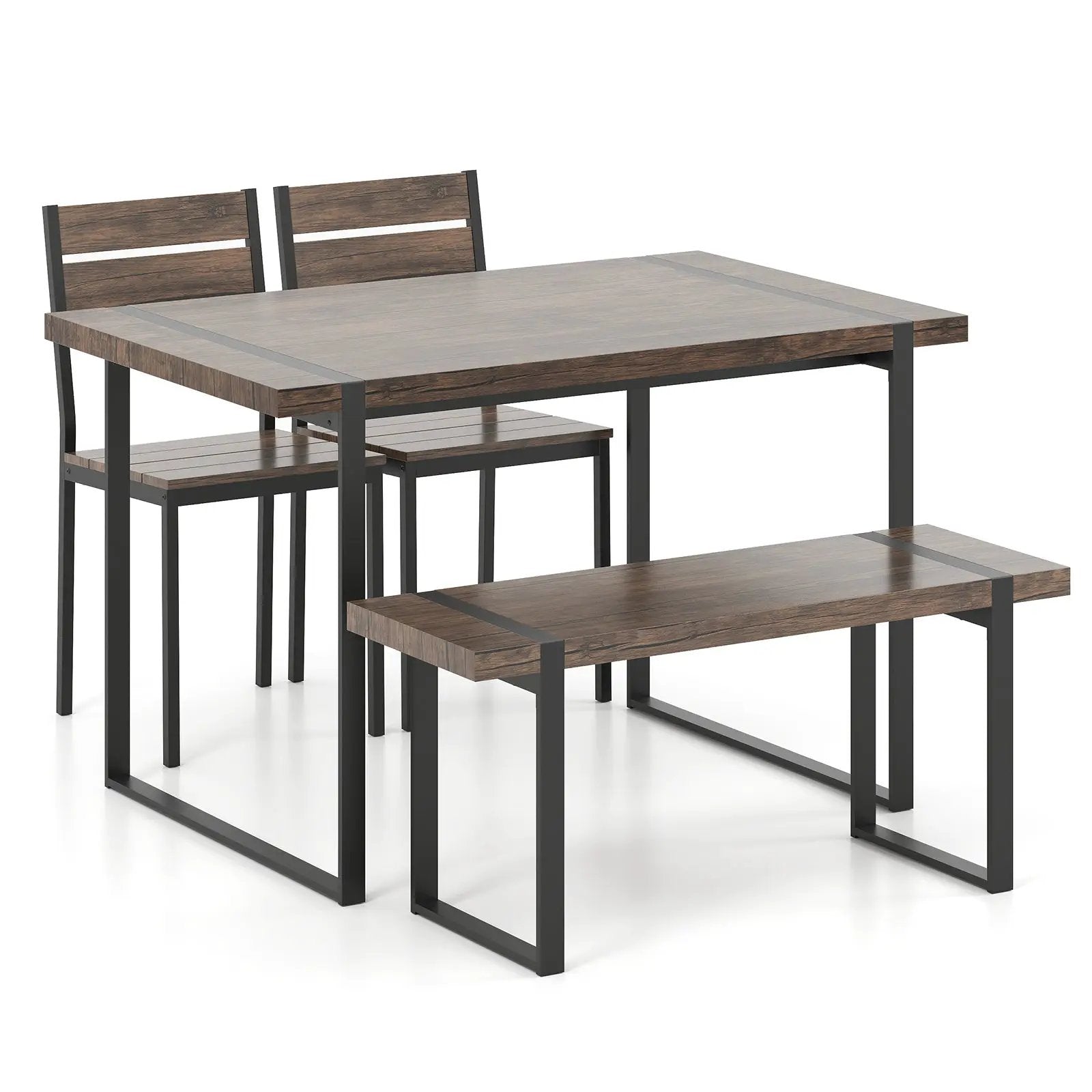 4-Piece Dining Table Set for 4 with 1 Bench and 2 Chairs-Gray by DirectDeals